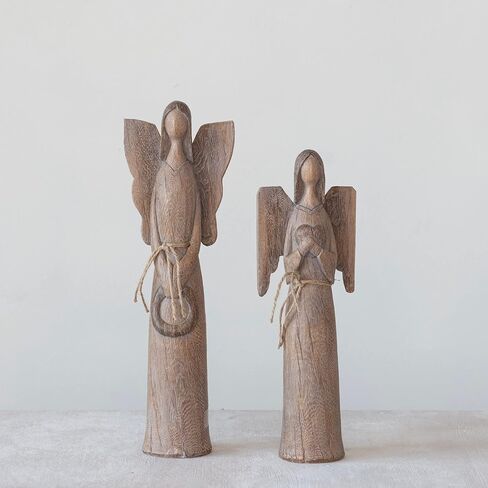 Creative Co-Op 5-1/4'L x 3-1/4'W x 16' H Resin Angel w/Wreath, Wood Finish Brown in Saudi Arabia