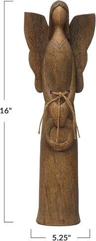 Creative Co-Op 5-1/4'L x 3-1/4'W x 16' H Resin Angel w/Wreath, Wood Finish Brown in Saudi Arabia