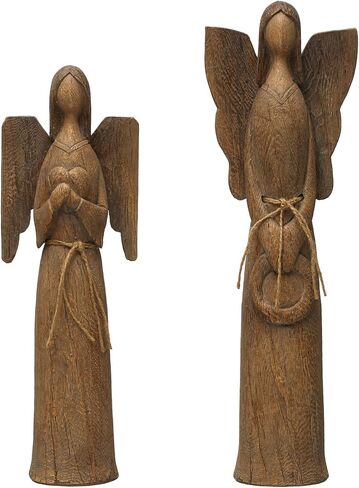 Creative Co-Op 5-1/4'L x 3-1/4'W x 16' H Resin Angel w/Wreath, Wood Finish Brown in Saudi Arabia