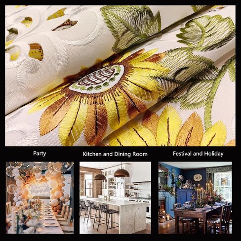 Table Runner 70 Inches Long, Textured Fabric Runner Embroidered Sunflower Cutwork Dresser Farmhouse Scarf for Home Kitchen Dining Table Top Decorations 14"x 70" in Saudi Arabia
