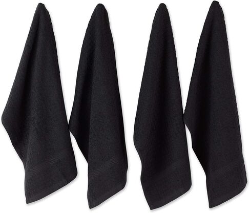 DII Basic Terry Collection Waffle Dishtowel Set, 15x26, Solid Black, 4 Piece in Saudi Arabia
