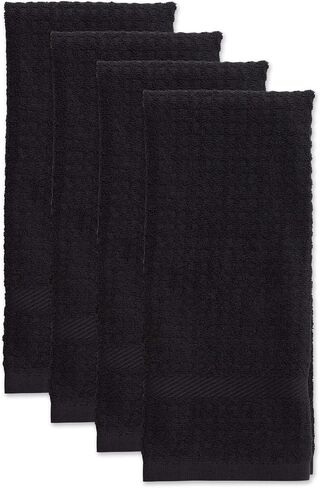 DII Basic Terry Collection Waffle Dishtowel Set, 15x26, Solid Black, 4 Piece in Saudi Arabia
