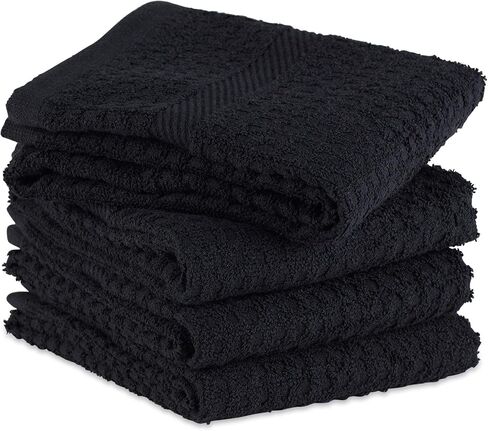 DII Basic Terry Collection Waffle Dishtowel Set, 15x26, Solid Black, 4 Piece in Saudi Arabia