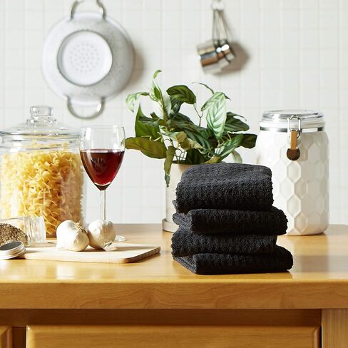 DII Basic Terry Collection Waffle Dishtowel Set, 15x26, Solid Black, 4 Piece in Saudi Arabia