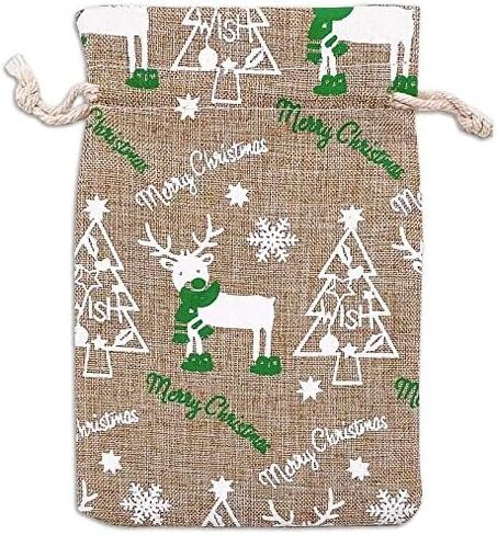 12pk - 8x10 Jute Burlap Linen Canvas Gift Bags with Drawstring - Christmas Presents, Party Favors - (White Reindeers, Large) by TheDisplayGuys in Kuwait