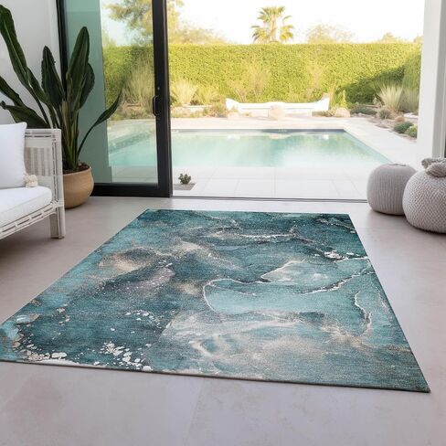 Addison Rugs Chantille ACN518 Teal 2'6" x 3'10 سجادة داخلية وخارجية، مقاومة للبقع، يمكن غسلها في الغسالة، لا تساقط، غرفة النوم، غرفة المعيشة، غرفة الطعام، سجادة المطبخ in Saudi Arabia