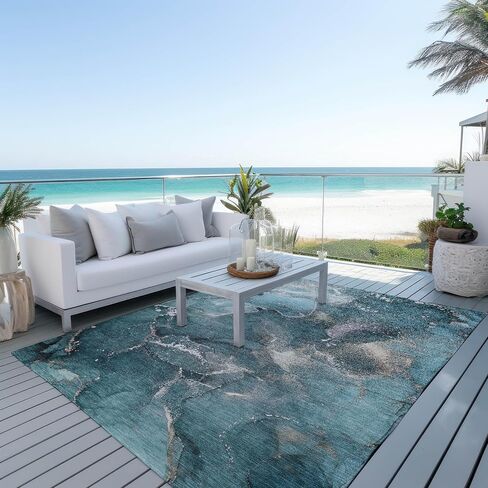 Addison Rugs Chantille ACN518 Teal 2'6" x 3'10 سجادة داخلية وخارجية، مقاومة للبقع، يمكن غسلها في الغسالة، لا تساقط، غرفة النوم، غرفة المعيشة، غرفة الطعام، سجادة المطبخ in Saudi Arabia