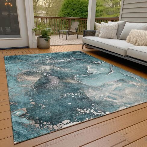 Addison Rugs Chantille ACN518 Teal 2'6" x 3'10 سجادة داخلية وخارجية، مقاومة للبقع، يمكن غسلها في الغسالة، لا تساقط، غرفة النوم، غرفة المعيشة، غرفة الطعام، سجادة المطبخ in Saudi Arabia