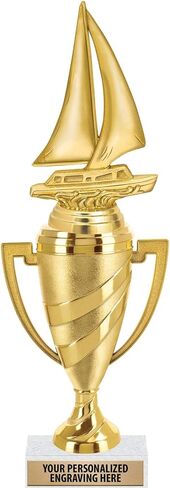 Crown Awards Sailboat Trophy, 11" Gold Cup Sailboat Trophies with Engraving Included Prime in Saudi Arabia