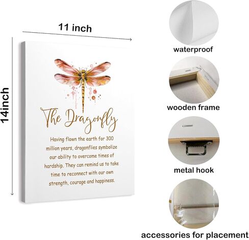 WODMIS Inspirational Dragonfly Wall Decor Framed Canvas Wall Art, Watercolor Green Dragonfly Motivational Wall Decor Canvas Home Decorations for Home Bathroom Bedroom Office Wall Decor 11x14 in Saudi Arabia