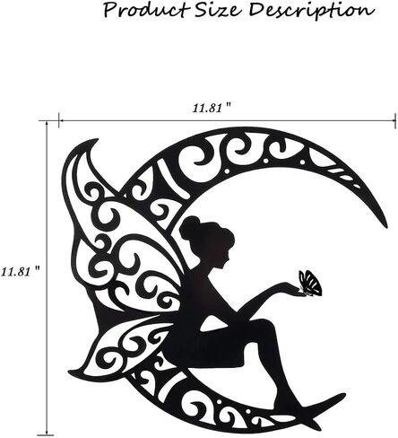 AMNGYOOK Metal Wall Art Decor, Iron Moon Fairy Wall Sculpture Black Hollow Out Wall Hanging Statue For Living Room Bedroom Home (C) in Kuwait