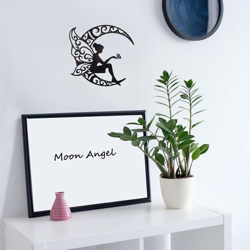 AMNGYOOK Metal Wall Art Decor, Iron Moon Fairy Wall Sculpture Black Hollow Out Wall Hanging Statue For Living Room Bedroom Home (C) in Kuwait
