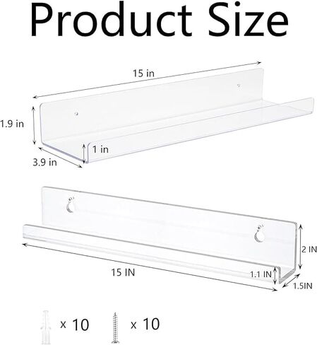 BYCY Acrylic Floating Shelves for Wall Decor Storage Kids Book Display Shelves for Living Room，Clear Floating Shelves Wall Mount for Bedroom, Bathroom, Kitchen,Office (2+4IN 4Pack Black) in Saudi Arabia