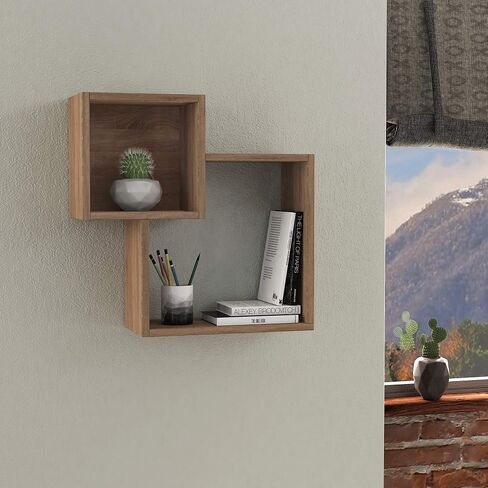 Ada Home Decor Wilkins Modern Light Mocha & Turquoise Wall Shelf 22.64 بوصة ارتفاع × 22.64 بوصة عرض × 7.87 بوصة عمق/وحدة تخزين/رفوف in Saudi Arabia