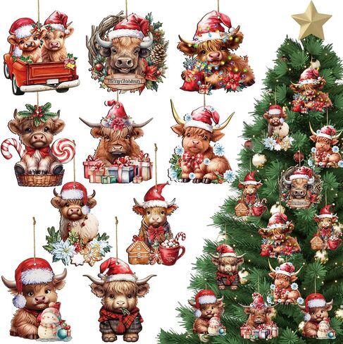 Patelai 40 Pcs Christmas Ornament Set Western Cowboy Horse Cactus Highland Cow Wooden Ornament Christmas Hanging Decorations Western Theme Party Decorations for Christmas Tree Decor (Horse) in Saudi Arabia
