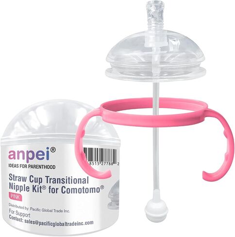 Anpei Sippy Cup Soft Spout Transitional Nipple Kit Bundle Compatible with Comotomo Baby Bottles, 5 oz and 8 oz | Value Bundle 2 Kits + Brushes (Pink) in Saudi Arabia