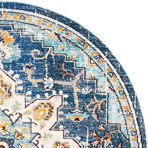 سجادة منطقة مجموعة SAFAVIEH Madison - مقاس 5 بوصات مستديرة، أزرق وأزرق فاتح، تصميم بوهو شيك ميدالية متعثرة، لا يتساقط ويسهل العناية به، مثالي للمناطق ذات حركة المرور العالية في غرفة المعيشة وغرفة النوم (MAD473M) in Saudi Arabia