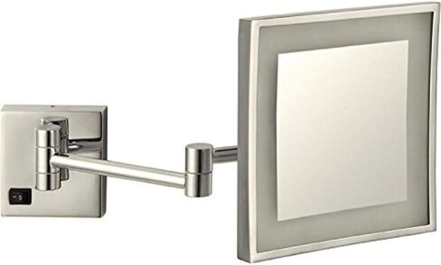 Nameeks AR7701-SNI-5x مرآة مكياج مربعة الشكل مثبتة على الحائط بإضاءة LED تكبير 5x، نيكل ساتان in Saudi Arabia