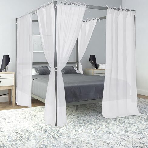 KGORGE Canopy Bed Sheer Curtains for Queen/King/Twin/Full Size, 8 Panels for Girls Boys Adults Bed, Home Bedroom Decor (White, 45 inch width X 96 inch length) in Saudi Arabia
