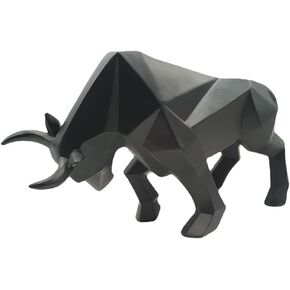 SMRTHMRT Abstract Geometric Sculptures Animals Statues,Collectible Figurines Home Office Tabletop Ornaments (Black Bull)