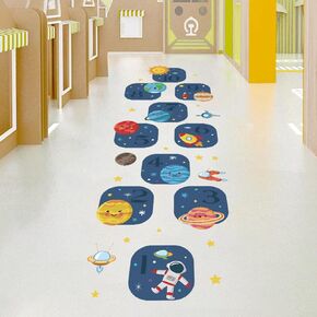 Cartoon Numbers Game Lattice Floor Sticker Planet Astronaut Hopscotch Home Wall Decor Removable Creative Jumping Gird Art Floor Decals for Baby Kids Room Nursery Classroom Play Room,10 Numbers
