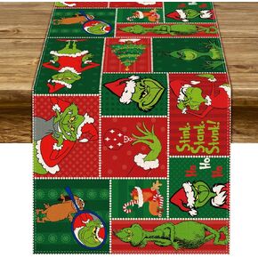 Pudodo Grinchmas Table Runner Merry Christmas Winter Holiday Party Decoration Fireplace Kitchen Dining Room Home Decor (13" x 72")
