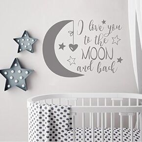 BATTOO I Love You To The Moon and Back- Moon and Stars Wall Sticker Baby Nursery Wall Decor - Kids Room Wall Decal Quotes - Baby Crib Wall Decor(white, 22"WX16"H)