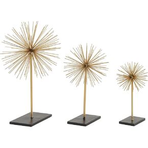 CosmoLiving by Cosmopolitan Metal Starburst Decorative Sculpture Home Decor Statues, Set of 3 Accent Figurines 11", 15", 20"H, Gold