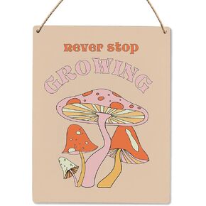 Inspirational Wall Art, Mushroom Classroom Wall Decor, Mushroom Never Stop Growing Motivational Wood Hanging Sign, Classroom Baby Gril Room Wooden Slogan Hanging Sign 8x10 Inch