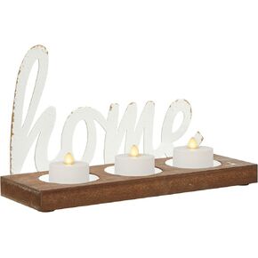 SOFE Rustic Tea Lights Candle Holder Set with Home Sign Farmhouse Home Decor, 3-Pillar Candle Holders for Table Centerpiece, Wood Candle Stand