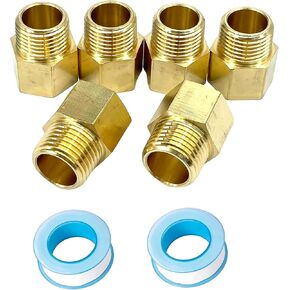 6Pcs 1/2" Female NPT x 1/2" Male NPT Thread Brass Pipe Fitting,1/2"NPT Brass Hex Pipe Fittings Adaptor with Teflon Tape