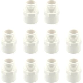 10pcs 1/2 Inch White 2-Way PVC Male Adapter Pipe Fittings PVC Hose Adapter Coupling with 1/2 Inch Male Thread