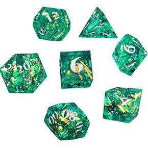 Futhark Lagoon Legends DND Dice: Aqua Polyhedral Resin Dice for Dungeons & Dragons, RPGs, and Board Games – 7 Piece Sharp Edge DND Dice Set with Case