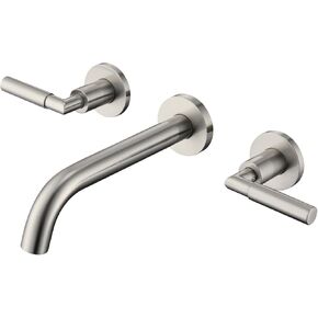 Gold Wall Mount Faucet, Brushed Gold Wall Mounted Bathroom Sink Faucet, Dual Handle, Brass Rough-in Valve Included, Pt02BG