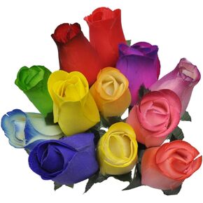 2 Dozen (24) Wooden Roses Colorful Arrangement in Sleeve