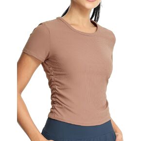 icyzone Women's Ribbed Workout Crop Tops, Athletic Gym Short Sleeves Shirts Slim Fit for Running Casual