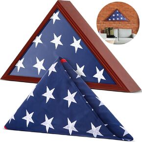 Folded Memorial Flag with Display Case American Us Flag with Veteran Burial Flag Display Case 5 x 9.5 ft Military Flags Embroidered Stars with Box Display Case for Funeral Memorial Display