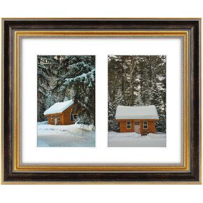 Golden State Art,Double Picture Frame for Two 4x6 Photos with Mat or One 8x10 Print without Mat,Color Vintage Gold, Tabletop or Wall Display(Plexi Glass)