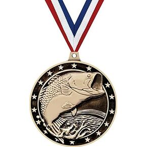 Fishing Medals, 2" Gold Largemouth Bass Medal Award with Free Custom Engraving Prime