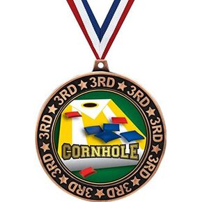 Cornhole 3rd Place Perimeter Medal Bronze, 2.75" Cornhole Prizes, Kids Cornhole Trophy Medal Awards Prime