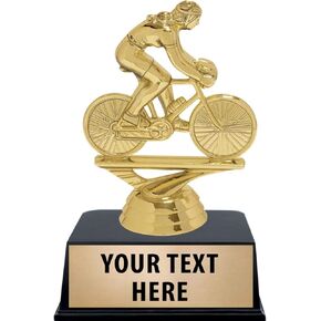 Crown Awards Female Cycling Trophies with Custom Engraving, 4.75" Personalized Female Cycling Trophy On Black Base Prime