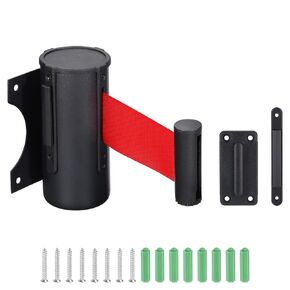 PATIKIL Fixed Wall Mount Retractable Belt Barrier, 10 Feet Red Color Belt with Steel Case for Crowd Control Grocery Retail Store Stadium