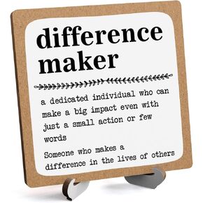 Wooden Table Sign Gift Difference Maker Definition Desk Decor Wood Plaque With Stand Unique Gift Ideas for Boss Women Best Mom Coworker Teacher Office(Black)-A03
