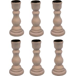 7 Inch Tall Unfinished Wooden Candlesticks with Metal Candle Holder Cup Center - Versatile & Customizable Decor for Crafting, Home, and Group Projects | Pack of 6