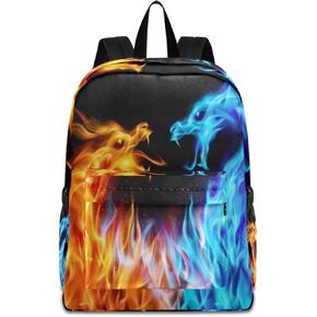 Blue and Red Fiery Dragons Backpack, Travel Rucksack Lightweight School Bookbag Daypack for Adults Teen Students Boys Girls One Size