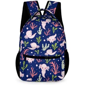Axolotl School Backpack for Kids Girls Boys, 16 Inches Cute Axolotl Theme Bookbag, Adjustable, Lightweight, Large Capacity, Colorful Axolotl Backpack for School