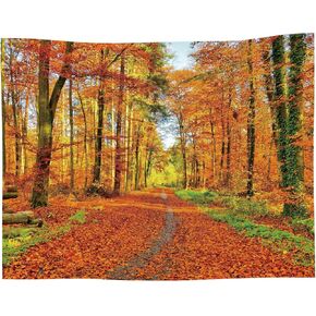 KABAKE Forest Tapestry Fall Trees Decor, Romantic Autumn Alley in The Woods and Forest Picture Print, Bedroom Living Girls Boys Room Dorm Accessories Wall Hanging Tapestry, Olive Brown Yellow