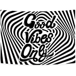 Black and White Good Vibes Only Tapestry Wall Hanging, Swirl Abstrat Aesthetic Bedroom Wall Tapestries, Trippy Psychedelic Hippie Tapestry Wall Art Decor for Home Living Room Dorm