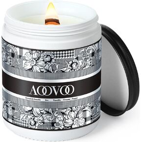 AOOVOO Lavender and Wood Scented Candles - Candle artfully Blends Lavender, Eucalyptus, Oakmoss, Amber, Sandalwood fragrances Aromatherapy Candle-Glass Candle with Natural 9 oz Pure Soy Wax