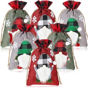 6 Pcs Christmas Drawstring Gift Bags Xmas 3D Doll Candy Bag Christmas Reusable Fabric Favor Bags with Santa Snowman Elk Style for Xmas Holiday New Year Party Supplies